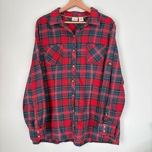 Vintage L.L. Bean Red Tartan Plaid Flannel Button Down Shirt